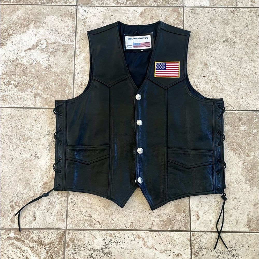 Harley Patch Leather Vest with Buffalo Nickel Snaps